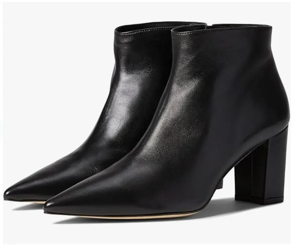 Stuart Weitzman Stuart 75 Pointed Toe Zip Booties Black Leather Size 8.5 NWOB